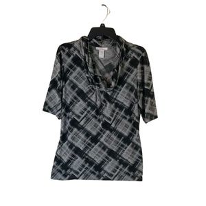 Women’s Gray and Black Blouse with Draped Collar